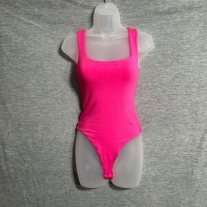 Naked Wardrobe Bodysuit Womens Small Hot‎ Pink Sleeveless Feminine Square Neck